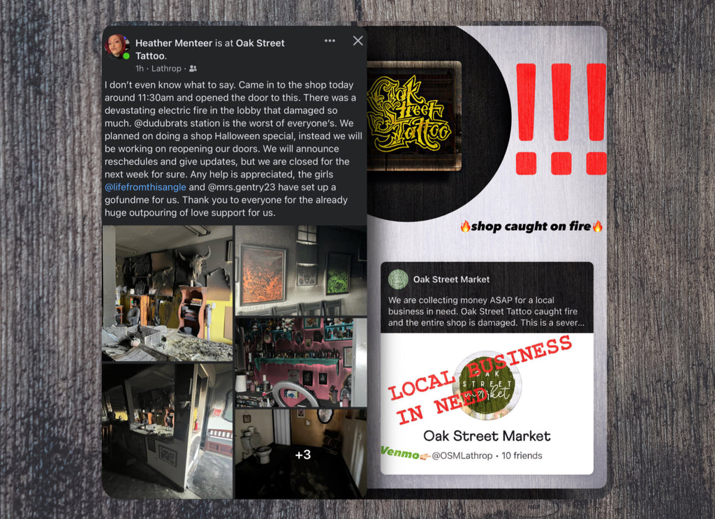 Oak street tattoo parlor in Lawson Missouri caught on fire last night.